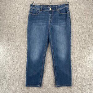 Chicos Jeans Women 1 US 8 Blue Cropped Platinum Denim Ultimate Fit Stretch Bling